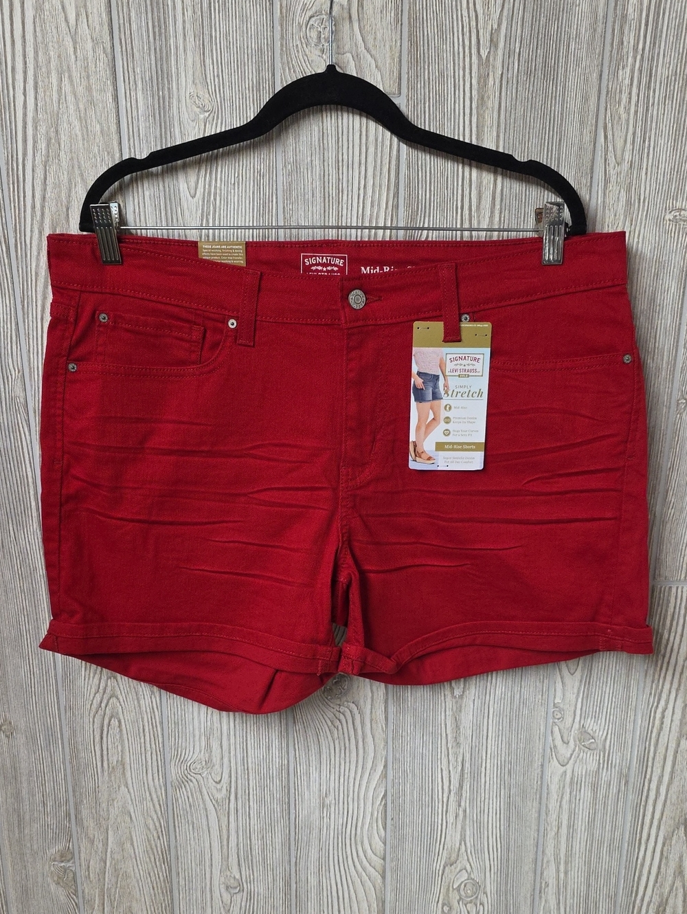Levi's Red Mid-Rise Stretch Denim Shorts Womens Size 16 NWT